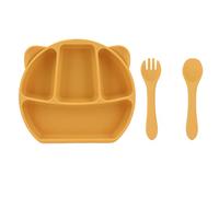 Los Utensilios Durables del Plato del Bebé Embroma el Uso Seguro del Compartimiento del Cuenco 3 con la BifurcacióN para el Hogar (Amarillo)