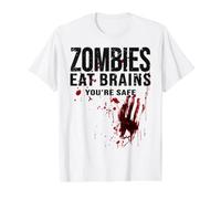 Los Zom omen Cerebros Estas A Salvo Camiseta Camiseta gráfica económica, Hombre, Blanco, S