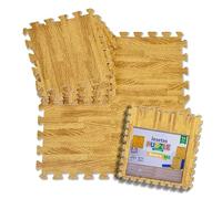 Losetas Esterilla Suelo Gimnasio Tatami Kids Puzzle Alfombra Eva 62x62cm - Grosor 10mm - Color Madera Clara- Acolchadas - Guarderías, Yoga, Fitness, Juegos Infantiles, Bebé (12 Unidades)