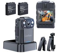 Losfom WD11 - Cámara corporal 2K con 2 baterías de 2000 mAh y base de carga, cámara corporal de 128 G para grabación de 8 horas con visión nocturna, clips giratorios de 360° para aplicación de la ley