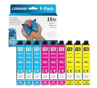 LOSMANN 16XL Cartuchos de Tinta compatibles para Epson 16 XL para Workforce WF-2760 WF-2630 WF-2510 WF-2660 WF-2750 WF-2650 WF-2540 WF-2530 WF-2520 WF-2010 (Cian, Magenta, Amarillo, 9-Pack)