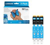 LOSMANN 3X Cian Cartuchos de Tinta Compatibles para Canon CLI-581 XXL C para Pixma TS6350 TS6150 TS8150 TS8250 TS6250 TS705 TS705a TS8151 TS6151 TS8152 TS8300 TS9150 TS9155 TS9550 TR7550 TR8550
