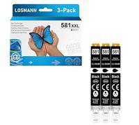 LOSMANN 3X Negro Cartuchos de Tinta Compatibles para Canon CLI-581 XXL BK para Pixma TS6350 TS6150 TS8150 TS8250 TS6250 TS705 TS705a TS8151 TS6151 TS8152 TS8300 TS9150 TS9155 TS9550 TR7550 TR8550