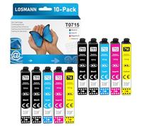 LOSMANN T0715 Cartuchos de Tinta compatibles para Epson T0711 T0712 T0713 T0714 para Stylus BX300F SX100 SX200 SX210 SX215 SX218 SX510W SX400 SX410 SX415 SX610FW DX4450 DX7400 DX8450 (10-Pack)