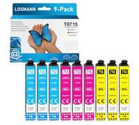 LOSMANN T0715 Cartuchos de Tinta compatibles para Epson T0712 T0713 T0714 para Stylus BX300F SX100 SX200 SX210 SX215 SX218 SX510W SX400 SX410 SX415 SX600FW SX610FW DX4450 DX7400 DX8450 (9-Pack)