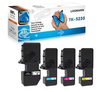 LOSMANN TK-5230 Cartucho de tóner Compatible para Kyocera TK5230 TK5220 para Kyocera Ecosys P5021cdw P5021cdn, Kyocera Ecosys M5521cdw M5521cdn Printers (4-Pack, 1Negro, 1Cian, 1Magenta, 1Amarillo)