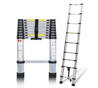 Lospitch 2,6m Escalera telescópica con 2 Ganchos extraíbles, Escalera de Aluminio Antideslizante Extensible multifunción, Escaleras de Uso múltiple, Carga máxima: 150 kg