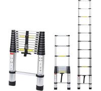 Lospitch 3,2m Escalera telescópica con 2 Ganchos extraíbles, Escalera de Aluminio Antideslizante Extensible multifunción, Escaleras de Uso múltiple, Carga máxima: 150 kg