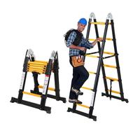Lospitch 3.8m Escalera Plegable Aluminio, Escaleras Telescópicas Antideslizante Extensible multifunción, Carga máxima: 150 kg, Escaleras de Uso múltiple (1,9 + 1,9 M) Color Negro y Amarillo