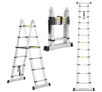 Lospitch 3,8m Escalera Telescópica, Escalera de Aluminio Plegable Antideslizante Extensible multifunción, Escaleras de Uso múltiple - Plegable (1,9 + 1,9 M) Carga máxima: 150 kg, Plata