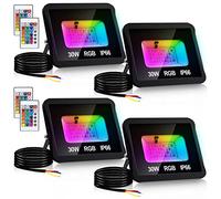 Lospitch 30W RGB foco de color, 4 cambios de color reflector exterior LED resistente al agua IP66, regulable, 16 colores 4 modos, función de memoria, interior exterior pasillo escenario jardín