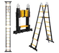 Lospitch 5m Escalera Plegable Aluminio, Escaleras Telescópicas Antideslizante Extensible multifunción, Carga máxima: 150 kg, Escaleras de Uso múltiple (2,5 + 2,5 M) Color Negro y Amarillo