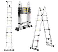 Lospitch 5m Escalera Telescópica, Escalera de Aluminio Plegable Antideslizante Extensible multifunción, Escaleras de Uso múltiple - Plegable (2,5 + 2,5 M) Carga máxima: 150 kg, Plata