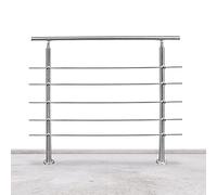 Lospitch Barandilla de acero inoxidable, 180 cm, con 5 travesaños, barandilla para escaleras, interior y exterior, barandilla para balcón, parapeto, escaleras, ángulo ajustable, diámetro de 42 mm