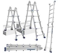 Lospitch Escalera multifuncional, 402 cm, 4 x 4 peldaños, 3 en 1, de aluminio, telescópica, ajustable, antideslizante, plegable, capacidad de carga hasta 150 kg