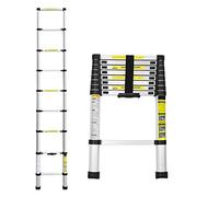 Lospitch Escalera telescópica plegable de aluminio de 2,6 m, multiusos, con mecanismo de bloqueo con muelle, capacidad de carga de 150 kg, para trabajos del hogar, tejado, jardín