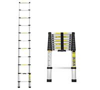 Lospitch Escalera telescópica plegable de aluminio de 3,2 m, escalera extensible multiusos con mecanismo de bloqueo de resorte, capacidad de carga de 150 kg para trabajos domésticos, ático, jardín