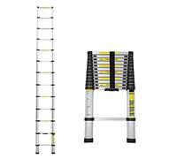 Lospitch Escalera telescópica plegable de aluminio de 3,8 m, escalera extensible multiusos con mecanismo de bloqueo accionado por resorte, capacidad de carga de 150 kg para trabajos domésticos