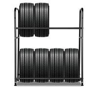 Lospitch Estantería para neumáticos | Estructura de Acero en Dos Capas | 8 neumáticos | 107 × 46 × 117 cm | Estantería de Taller de Metal para Garaje, sótano, almacén con Funda Protectora
