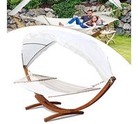 Lospitch Hamaca con estructura de madera, hamaca con techo, hamaca Hammock hasta 180 kg, para 2 personas al aire libre