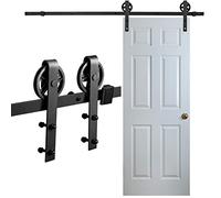 Lospitch Herraje para puerta corredera de 183 cm, riel para puerta corredera, juego de sistema de puerta corredera, la capacidad máxima de carga es de 150 kg, adecuado para un ancho de puerta de 90 cm
