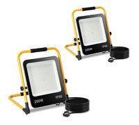 Lospitch LED proyector de construcción 200W, 2x, 6000k blanco frío, 18000LM lámpara de construcción, luz de trabajo, impermeable IP66, para taller, garaje de obra (cable 3M con enchufe)