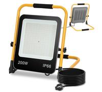 Lospitch LED proyector de construcción 200Watt, luz de trabajo 6000k blanco frío, 18000LM lámpara de construcción, impermeable IP66, para taller, garaje de obra (3M cable con enchufe)