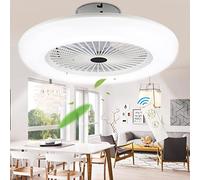 Lospitch Ventilador de techo con iluminación, 80W, silencioso, lámpara con velocidad del viento ajustable y temperatura de color, luz con temporizador