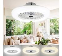 Lospitch Ventilador De Techo Con LED, 2PCS 80W Regulable LED Ventiladores para el Techo con Lámpara, 3 Velocidades Ajustable, Con Mando a distancia para Dormitorio Sala Comedor (φ55CM)