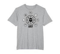 Lost Dharma Station Logos Camiseta, Hombre Tallas Grandes, Gris Jaspeado, 3X Alto