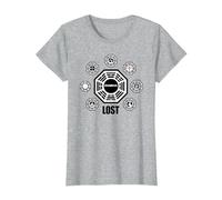 Lost Dharma Station Logos Camiseta, Mujer, Gris Jaspeado, 3XL