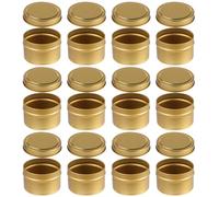 Lostwry 12 piezas de latas de vela con tapa, fabricación de velas de contenedores decorativos redondos de metal tarros de vela vacíos para DIY velas especias, joyas, polvo, dulces, ungüento - oro