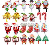 Lostwry Globos de Navidad - 24 Piezas de Aluminio para Decoración, Santa Claus, Árbol, Muleta, Reno - Papel de Aluminio para Cumpleaños y Bodas