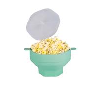 Losueeun Cuenco de silicona para palomitas de maíz, plegable, con tapa, herramienta plegable para hacer palomitas de maíz, color cian