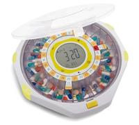 Losueeun Pastillero automático con Bluetooth, capacidad para 28, alertas de sonido y luz, bloqueo de teclas, LCD y fácil configuración a través de la aplicación LiveFine. Fácil instalación