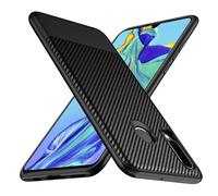 Losvick Coque Huawei P30 Lite / P30 Lite XL New Edition, Coque P30 Lite Huawei Antigolpes, Bumper with Coins Forforzados] Protection Silicone Souple Fibre de Carbone Étui Fine - 6,15"- Negro