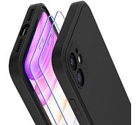 Losvick Coque pour iPhone 11, 2X verre trempé Protection Screen Silicone Liquide antichoc Housse Liner de Microfibra Doux Anti-rayures Bumper Cover Case pour iPhone 11-6.1 Pouces -Noir
