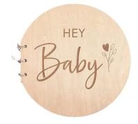 LOSVIP # Libro de recuerdos de bebé redondo de madera con grabado "Baby", ideal para registrar los recuerdos de tu pequeño, perfecto para baby shower y padres. (beige, talla única)