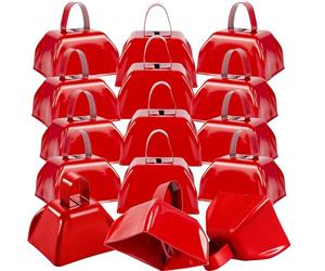 LOSYHU 15 campanas pequeñas de vaca ruidosas, campanas ruidosas con asa, 7,6 cm, a granel, cencerros de percusión a mano, fabricantes de ruido, cencerros de metal rojo para eventos deportivos,