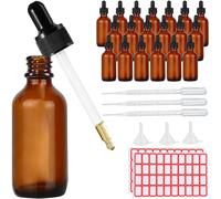 LOSYHU 20 botellas cuentagotas ámbar de 60 ml, botellas de aceite de 2 onzas, pipetas de muestra para aceites esenciales, perfumes, líquidos, laboratorio de química