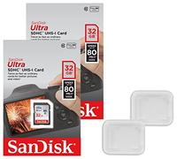 Lot de 2 SanDisk Ultra 32 GB Clase 10 SDHC UHS-I Tarjeta de Memoria hasta 80 MB, Gris/Negro sdsdunc-032g-gn6in Unidades Cajas para CD + (2)