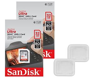 Lot de 2 SanDisk Ultra 32 GB Clase 10 SDHC UHS-I Tarjeta de Memoria hasta 80 MB, Gris/Negro sdsdunc-032g-gn6in Unidades Cajas para CD + (2)