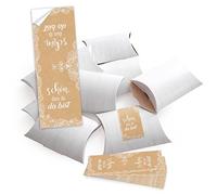 Lot de 25 petites boîtes blanches 14,5 x 10,5 cm env. 3 cm + 25 petits autocollants du DA BIST Beige crème/dentelle vintage décoration de mariage anniversaire badge nominatif