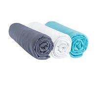 Lot de 3 draps housse Coton - 60 x 120 cm - gris turquesa