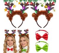 Lot de 4 Bandeaux de Noël-2*Serre Tete Noel Renne,2*Noeud Papillon Noël,Serre Tete Renne avec LED,Serre Têtes de Noël pour Enfants et Adultes,Carnaval et Décoration de Noël