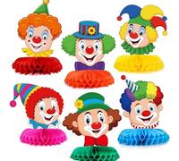Lot de 6 Décoration Carnaval Clown en papel Nid d'Abeille 3D pour Table et Fenêtre, Accessoire de Fête Thème Cirque Coloré, Ornement Suspendu Réutilisable pour Anniversaire Enfant et Adulte Maison