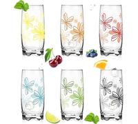 Lot de 6 verres avec imprimé floral - 350 ml - Avec joli fond - Grand format