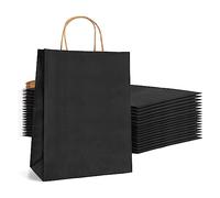 Lote 100 Bolsas de papel kraf negras con asas para regalos. Bolsas para comercios, pequeñas biodegradable, bolsas reutilizables para regalar (NEGRAS)