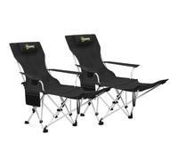 Lote 2 Sillas Camping Outsunny Plegable Inclinable Reposo Portátil Negro