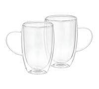 Lote 2 Vasos con doble pared y asa de 350 ml en vidrio de borosilicato sólido